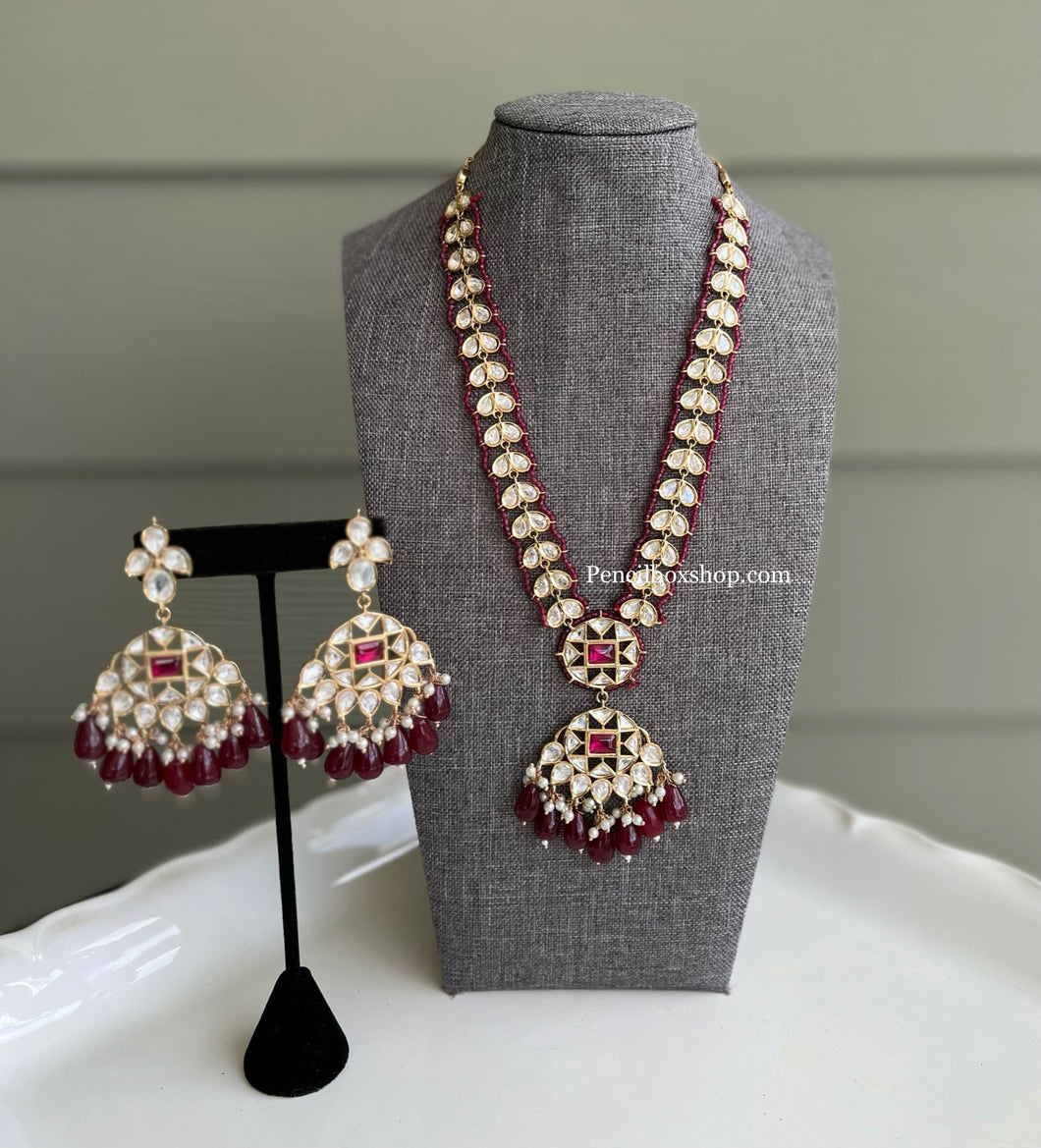 18k Gold plated Tayani Long Ruby Premium Statement Necklace set