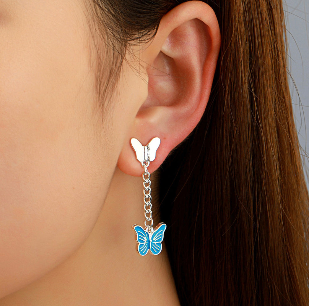 Butterfly 92.5 s post Silver Blue earrings IDW