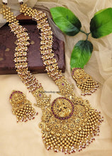 Load image into Gallery viewer, Multicolor lakshmi ji guttapusalu Pearls real Kemp stone Cz Copper based necklace set
