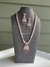 Load image into Gallery viewer, AAA Quality American Diamond Rose Gold long Cz Statement Classy Necklace set

