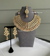 Load image into Gallery viewer, Aroohi Designer Statement Kundan White Heavy Piece Necklace set with maangtikka
