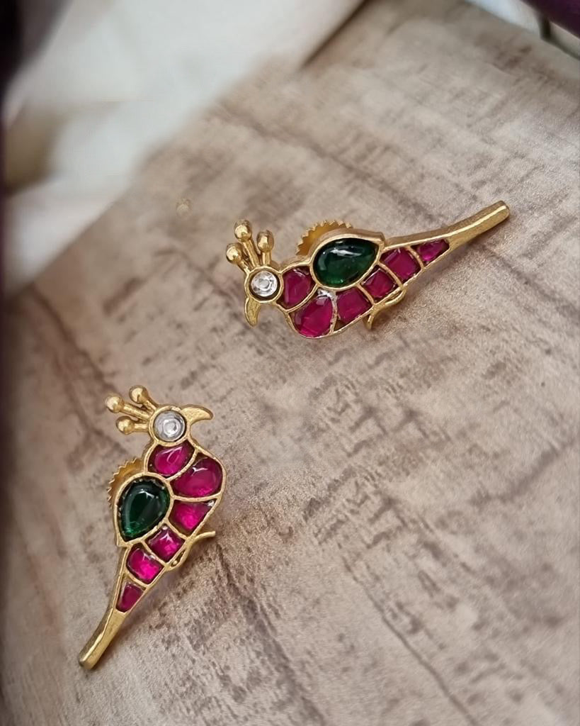 Real Jadau Work Peacock Multicolor Stud earrings