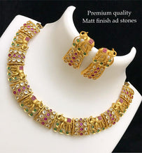 Load image into Gallery viewer, Elephant Multicolor Cz stone kemp stone Temple Necklace set

