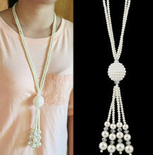 Load image into Gallery viewer, White Pearl Versatile Long Crystal Necklace IDW

