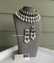 Load image into Gallery viewer, Statement American diamond Premium Blue pearl  Choker necklace set
