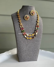 Load image into Gallery viewer, Two line Navratna Stone Kemp stone Necklace set
