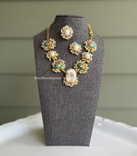 Load image into Gallery viewer, Skyblue white Baroque pearls Natural Stone Printed Brass made Necklace choker set
