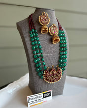 Load image into Gallery viewer, Multicolor Temple Long Real Kemp stone Haram Necklace Set
