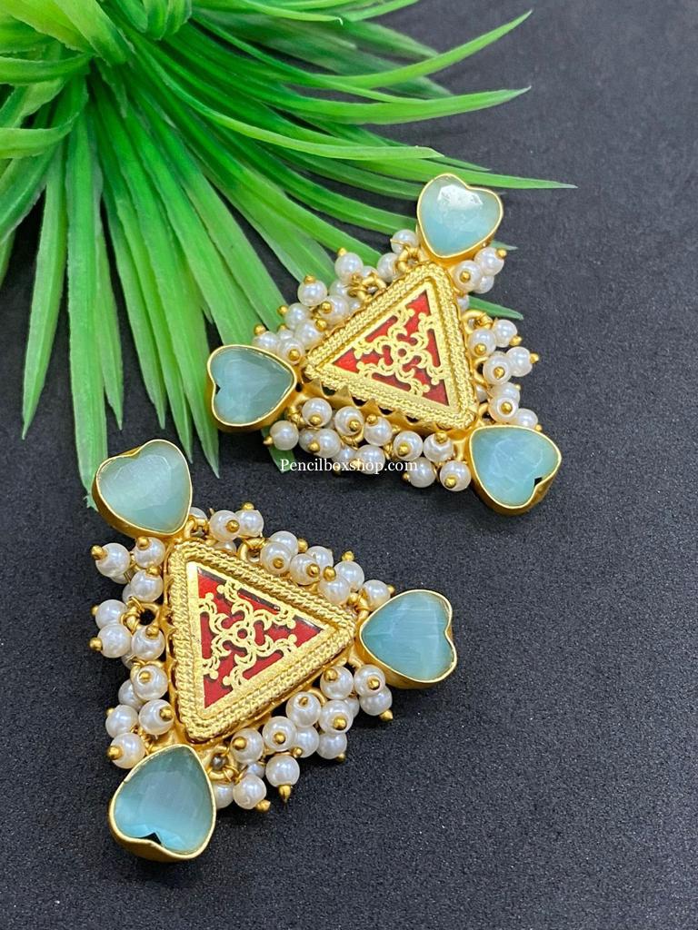 Theva work pearl Mop contemporary Natural Stone Stud Pearl Brass made earrings