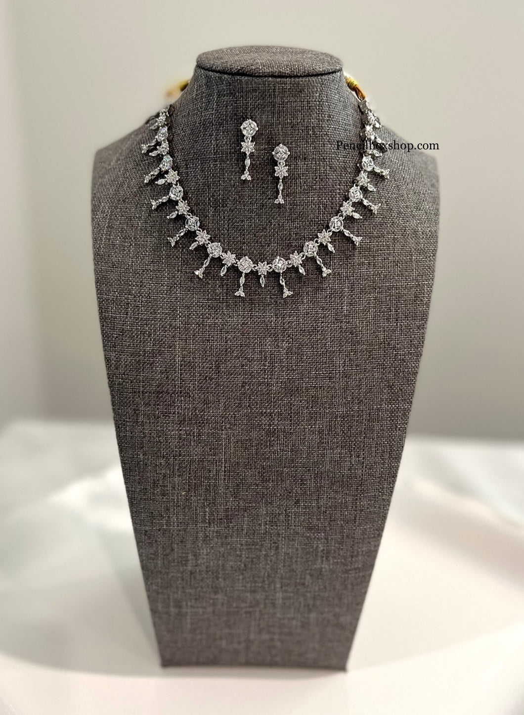 American Diamond Classy Elegant Cz Single Line necklace set