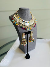 Load image into Gallery viewer, Multicolor Mirror Colorful beads Hanging necklace set with Jhumka
