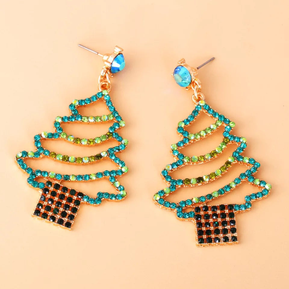 Christmas Tree Tassel crystal multicolor Jingle bells Earrings Jewelry IDW