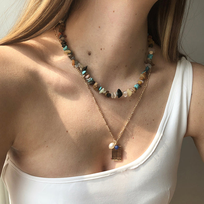 Natural Stone Two Layer necklace with beads IDW
