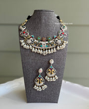 Load image into Gallery viewer, German Silver multicolor Stone Statement Necklace set
