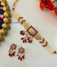Load image into Gallery viewer, Ruby Gold Tayani American Diamond Premium choker Necklace set
