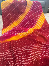 Load image into Gallery viewer, Bandhani Red Yellow pink Georgette Saree Elegant
