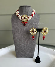Load image into Gallery viewer, Polki White Pearl Silver Foiled kundan Choker necklace set
