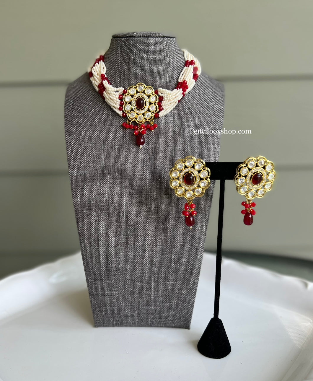 Polki White Pearl Silver Foiled kundan Choker necklace set