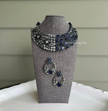 Load image into Gallery viewer, German Silver Statement Glass Stone double design Necklace set
