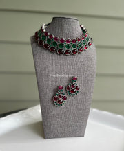 Load image into Gallery viewer, German Silver Statement Glass Stone three layered Choker Necklace set
