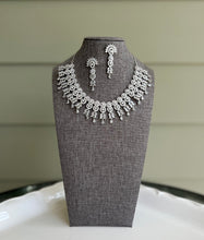Load image into Gallery viewer, American Diamond Silver Hanging Drops Designer Necklace set
