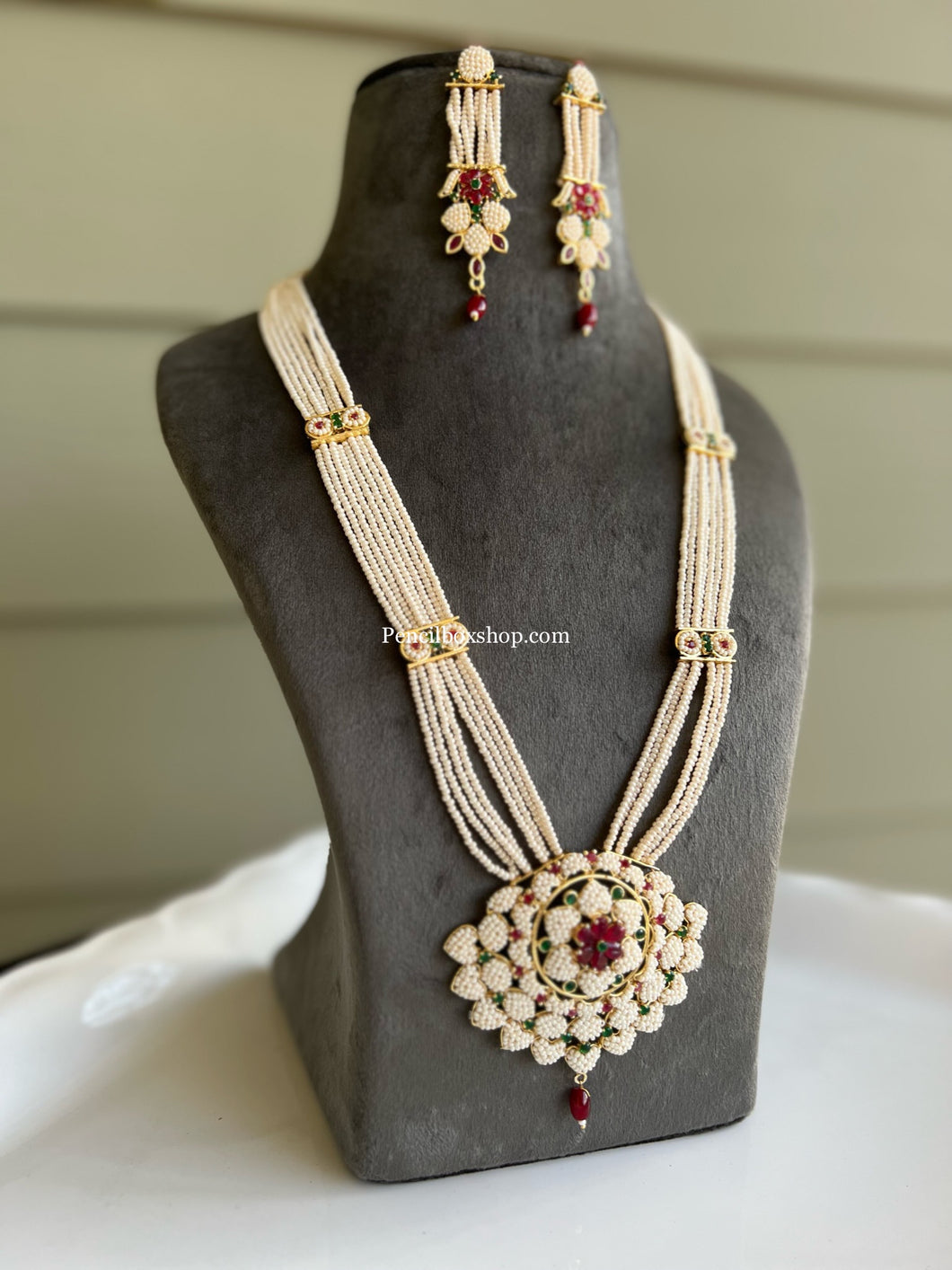 Real pearl American diamond Long Premium Multicolor Pearls Necklace set