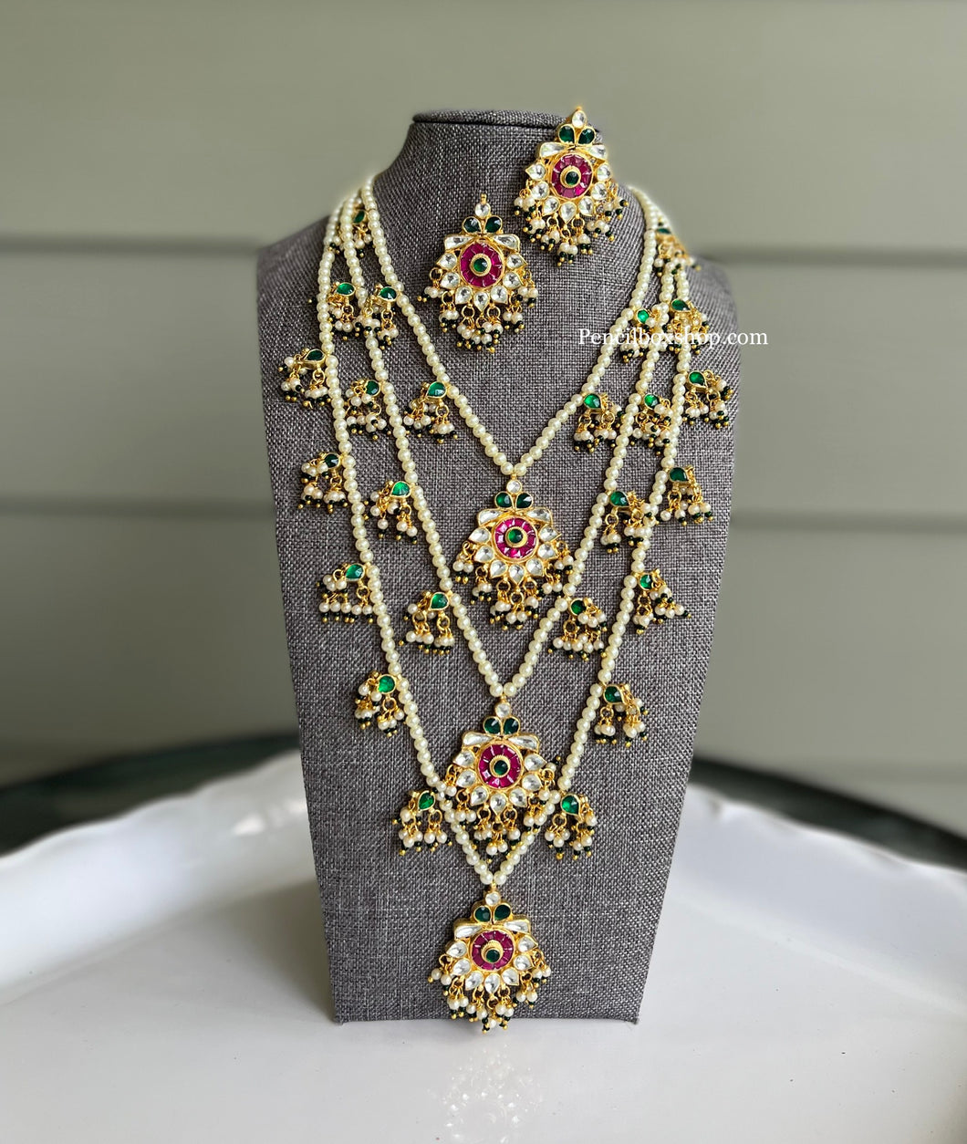 Exclusive Three Layered Pachi Kundan Maharani Necklace set