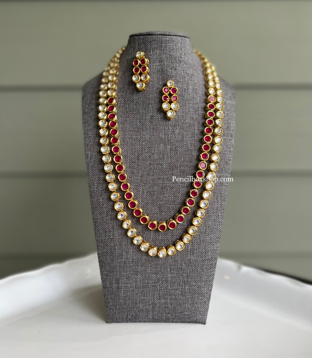 Ruby kundan Two layer Long Back side Meenakari Necklace set