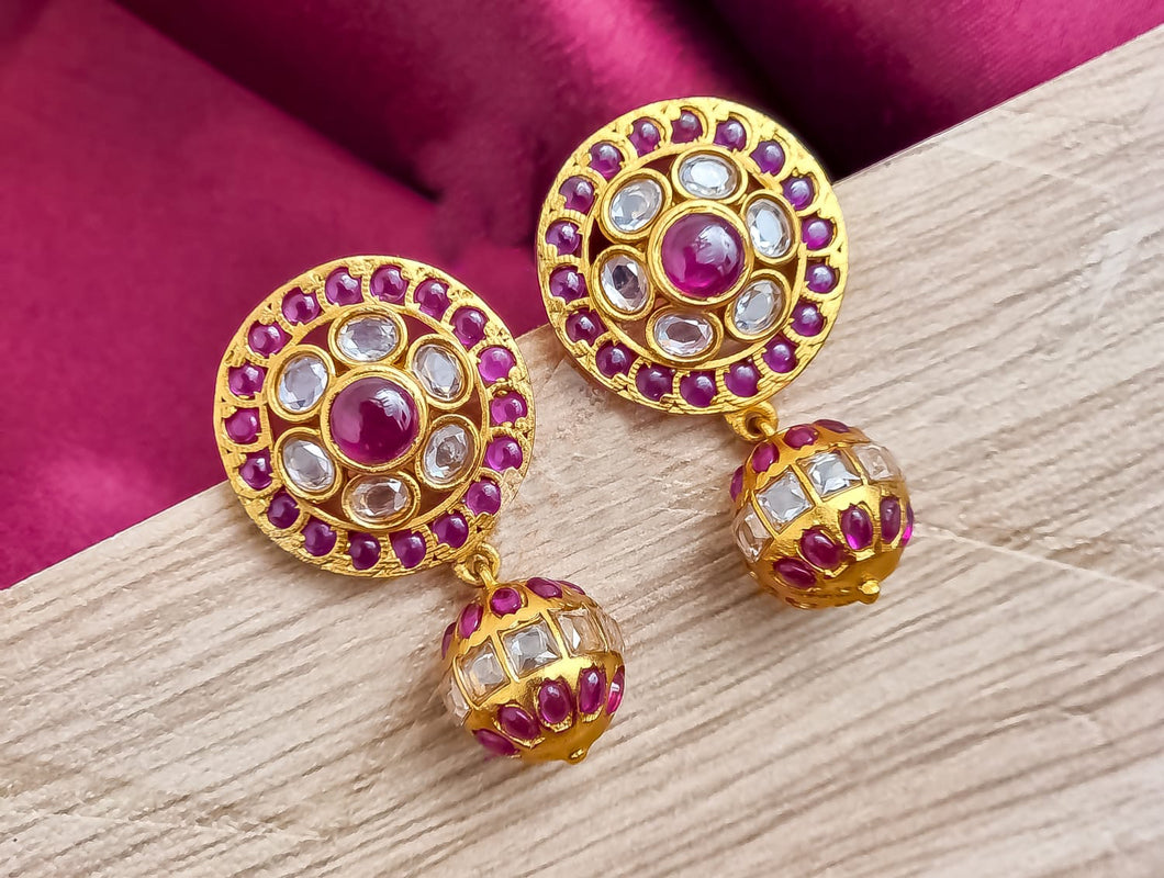 Real Kemp Stone Jadau Pink White Small Stud earrings