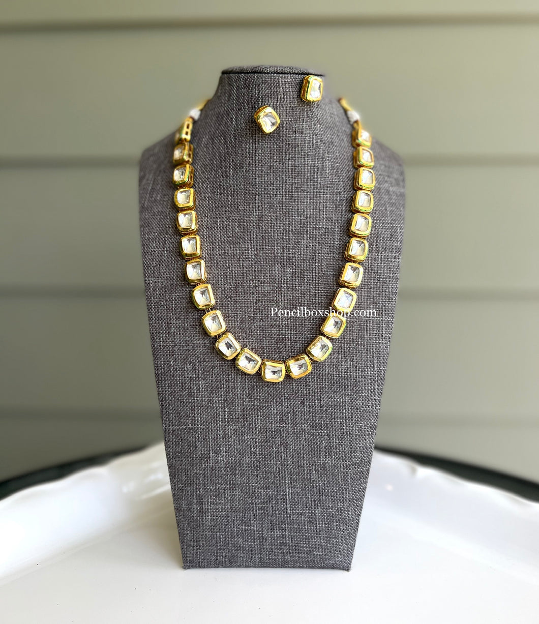 Single line Square Back side Meenakari Kundan Necklace set Mahika