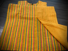Load image into Gallery viewer, Yellow Cotton Straight Kurti half n half stripe indian dress
