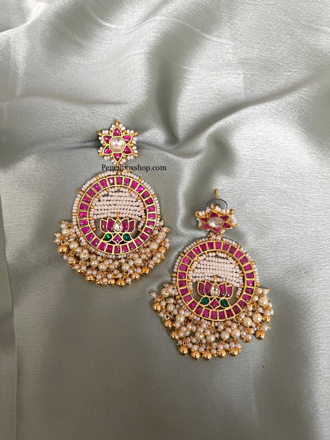 Multicolor Pachi Kundan Golden statement Earrings