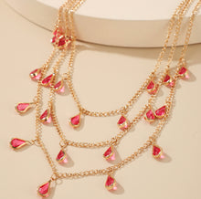 Load image into Gallery viewer, Pink Layered Tassel crystal necklace for women IDW
