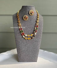 Load image into Gallery viewer, Two line Navratna Stone Kemp stone Necklace set
