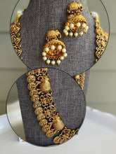 Load image into Gallery viewer, Lakshmi ji Elephant Golden matte finish Haram  Necklace set
