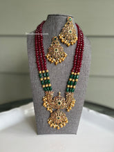 Load image into Gallery viewer, Multicolor Temple Long Real Kemp stone Haram Necklace Set
