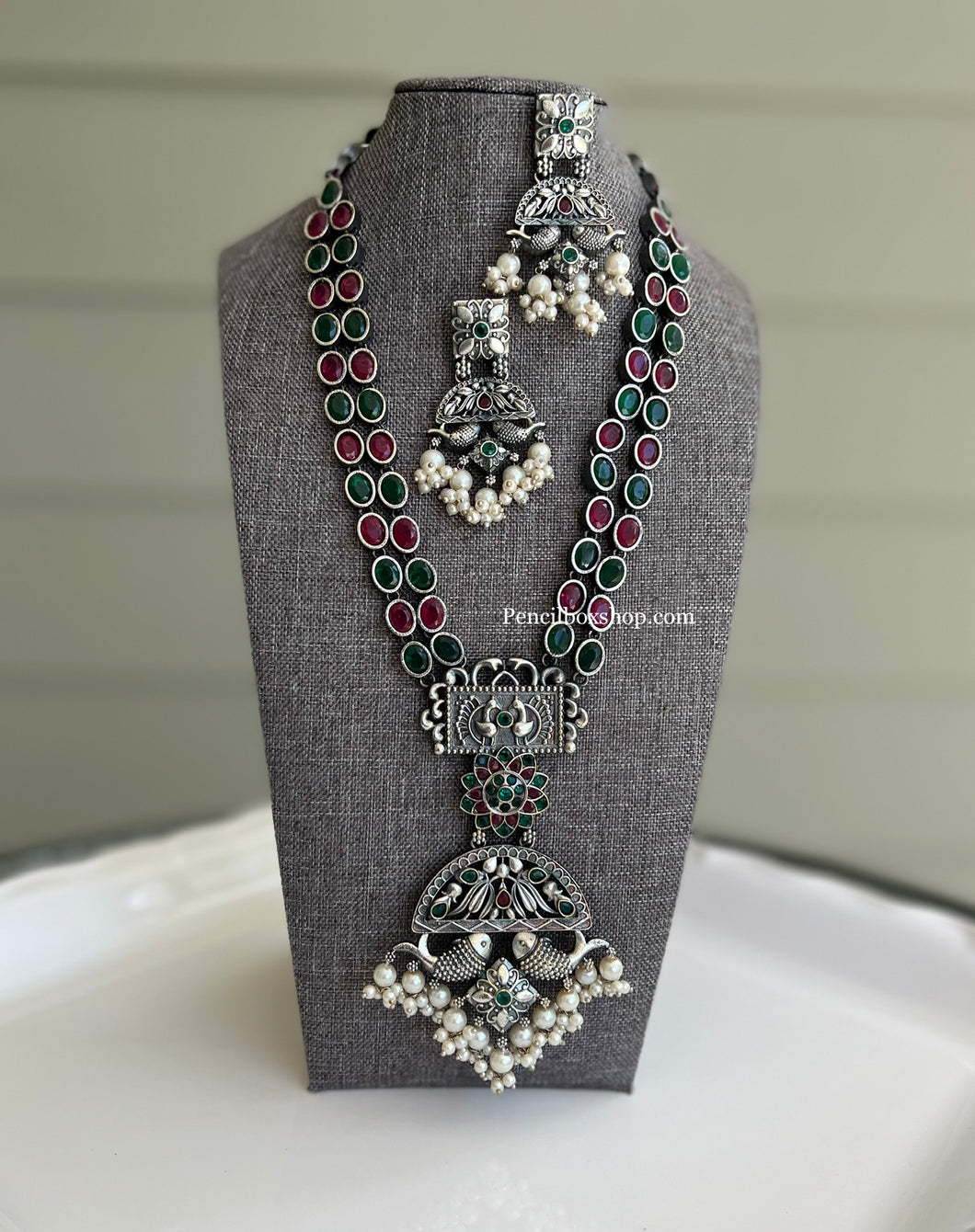 Multicolor Long Peacock Fish German silver Necklace set