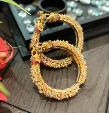 Load image into Gallery viewer, Premium quality Pair of Elephant Pearl Ruby Openable Bangle set
