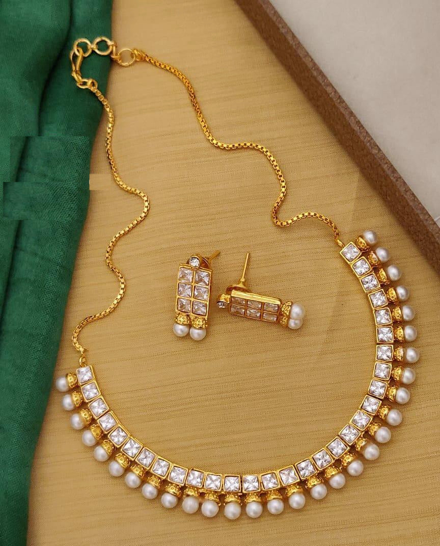 Matte finish copper single Line cz stone necklace set