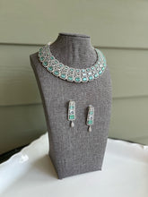Load image into Gallery viewer, Mint American Diamond three line cz Choker  Necklace set
