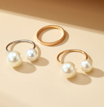 Load image into Gallery viewer, 3 pc Gold Plated Pearl Ring set IDW
