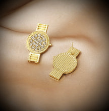 Load image into Gallery viewer, Watch Golden Diamond Studded Stud Earrings,925 sterling silver post comes in Gift box IDW women jewelry
