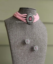 Load image into Gallery viewer, American Diamond Victorian Pink with hydro beads Choker Necklace set
