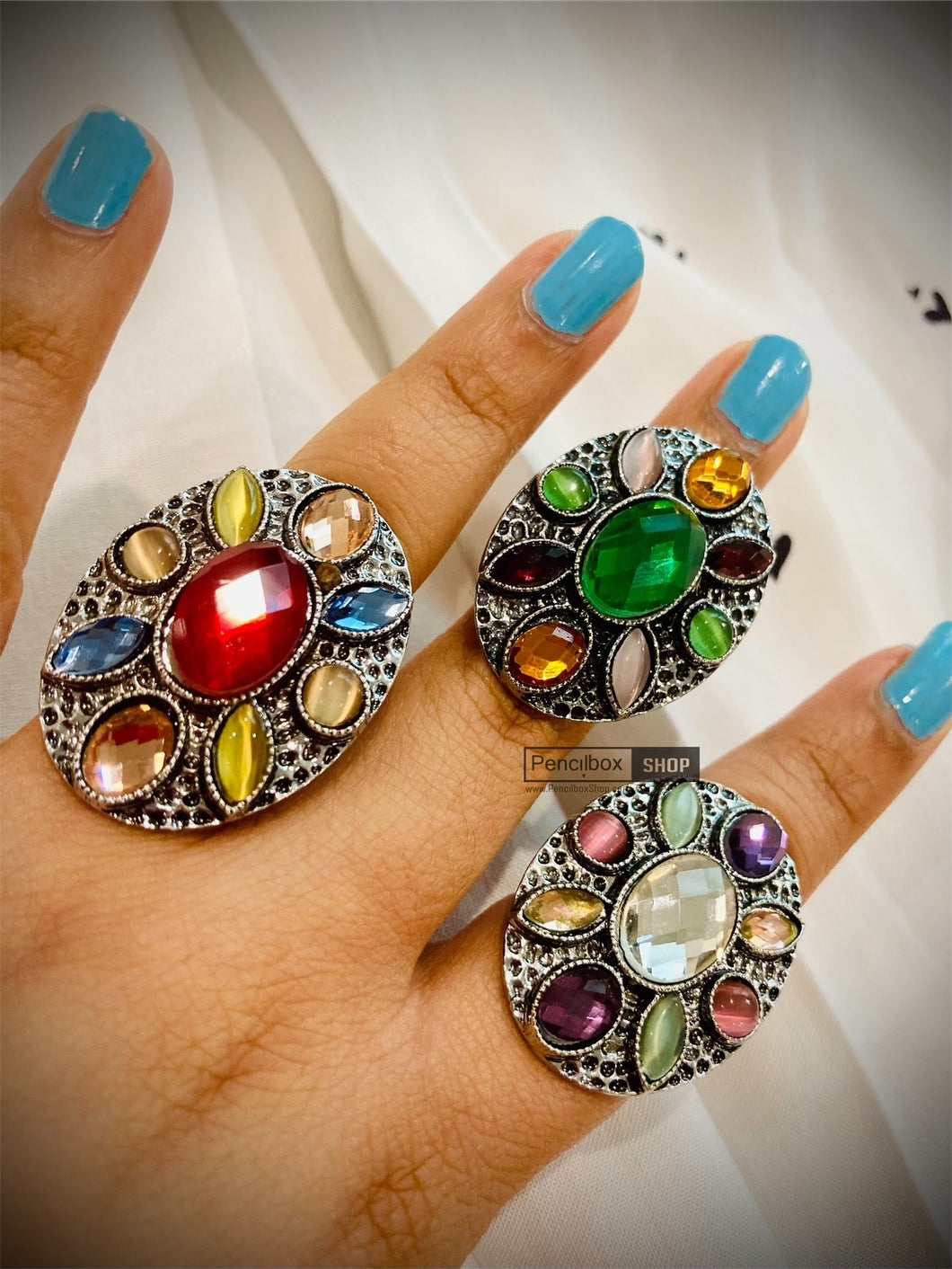 Crystal Stone big Multicolor Statement Ring adjustable IDW