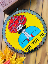 Load image into Gallery viewer, Handpainted RAM RAM SA ( Hindi) Yellow Mirror Men Wall Hanging
