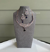 Load image into Gallery viewer, Rose Gold Blue American Diamond Dual Tone Designer  Necklace set
