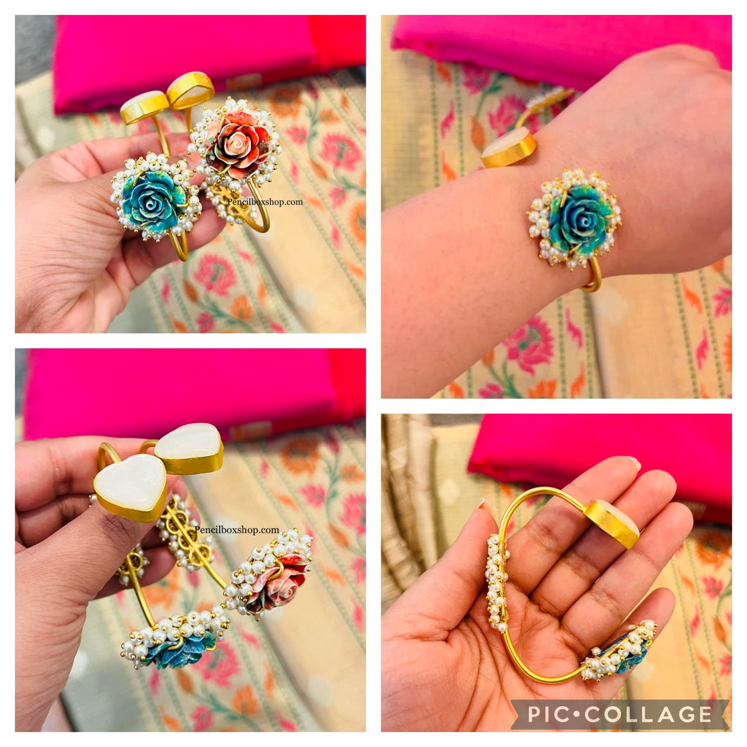 Contemporary Openable Shaded  Rose Flower Brass Cuff Bracelet