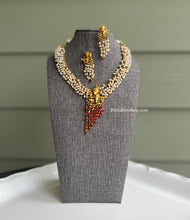 Load image into Gallery viewer, Radha Krishna Pearl White Ruby Simple Dainty Necklace set
