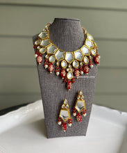 Load image into Gallery viewer, Kundan Statement Ruby tanjore Beads Back side Meenakari Heavy Statement Kundan necklace

