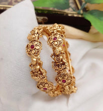 Load image into Gallery viewer, Lakshmi ji ruby Kemp Stone temple Pair of bangle set for women
